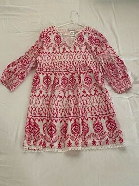 Tommy Bahama, Size S, White Dress with Pink Ikat Print, breezy beachy